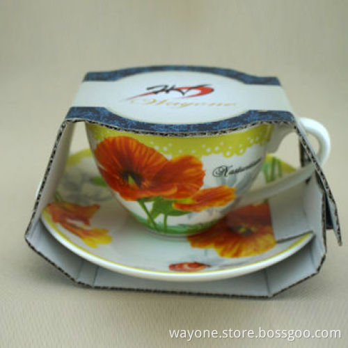 220cc Cup Saucer, Comes with 6 Cups and 6 Saucer in Gift Box, 2-set is Workable, Poppy Floral Design